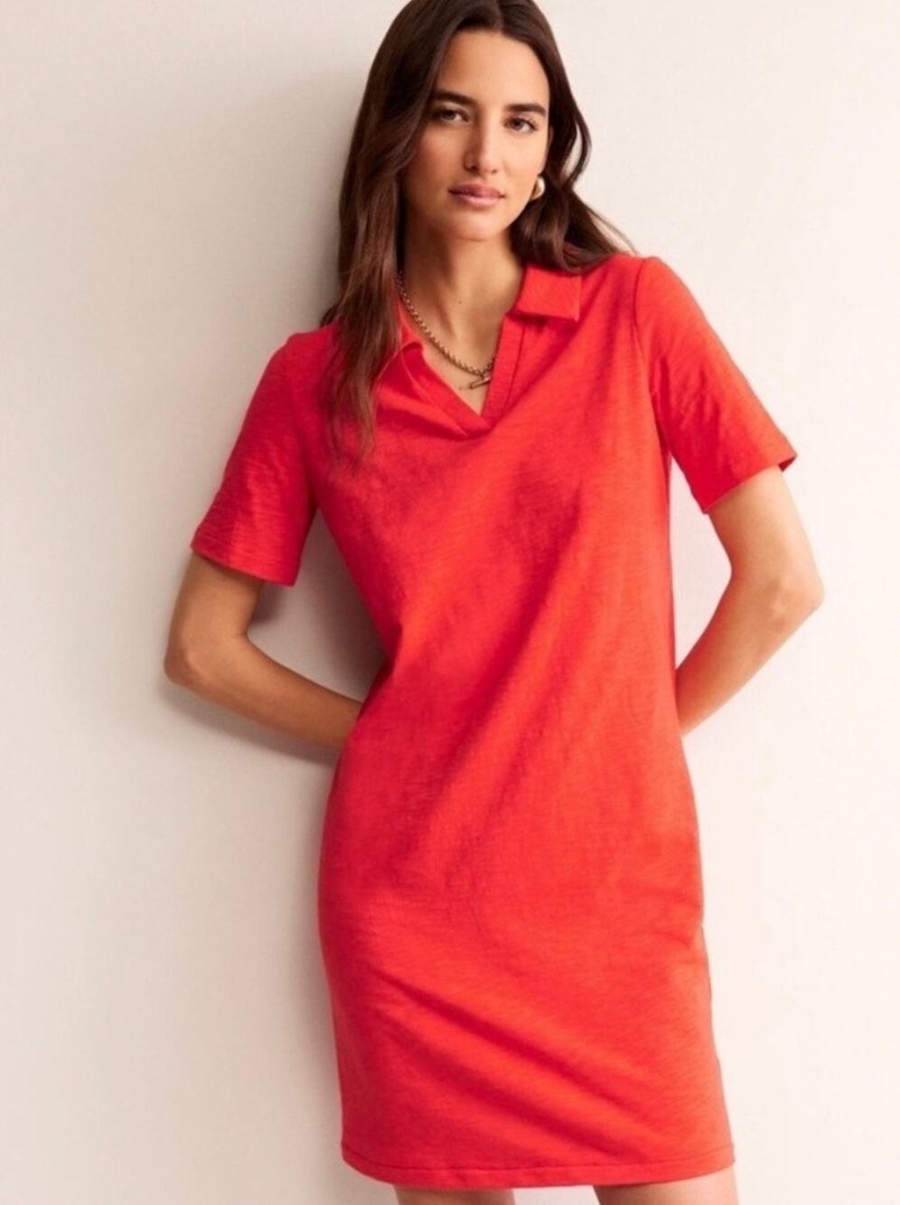 Boden Red Cotton Polo Shirt Dress Size 4 Preppy Short Sleeve Mini